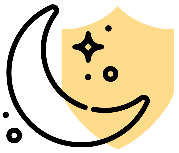 Moonlight nighttime icon with a yellow shield